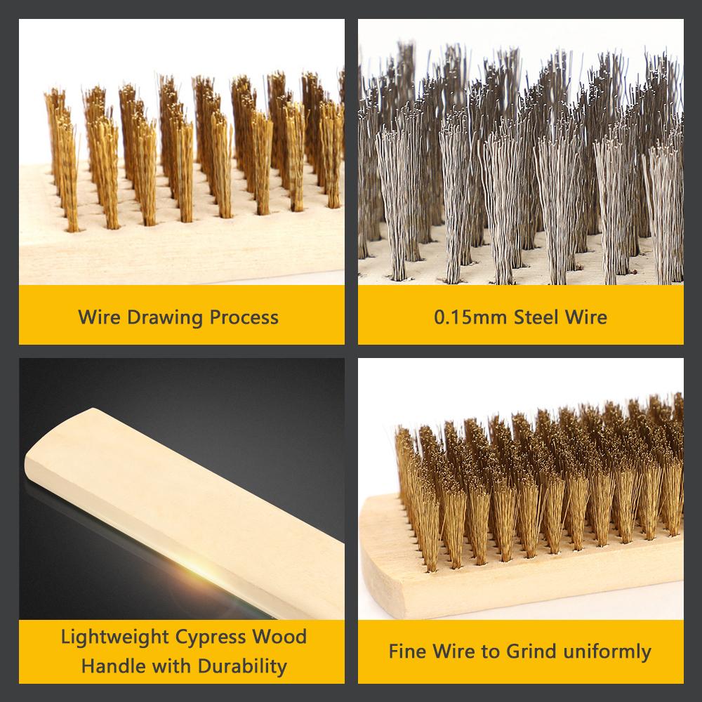 12 PCS Wire Brush Set with Wood Handle Stainless Steel Wire Scratch Brush for Cleaning Rust Removal