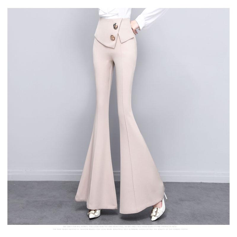 Harajuku Summer OL Office High Waist Women's Wide Leg Capris Long Pants for Women Skinny Flare Pants Woman Trousers Black