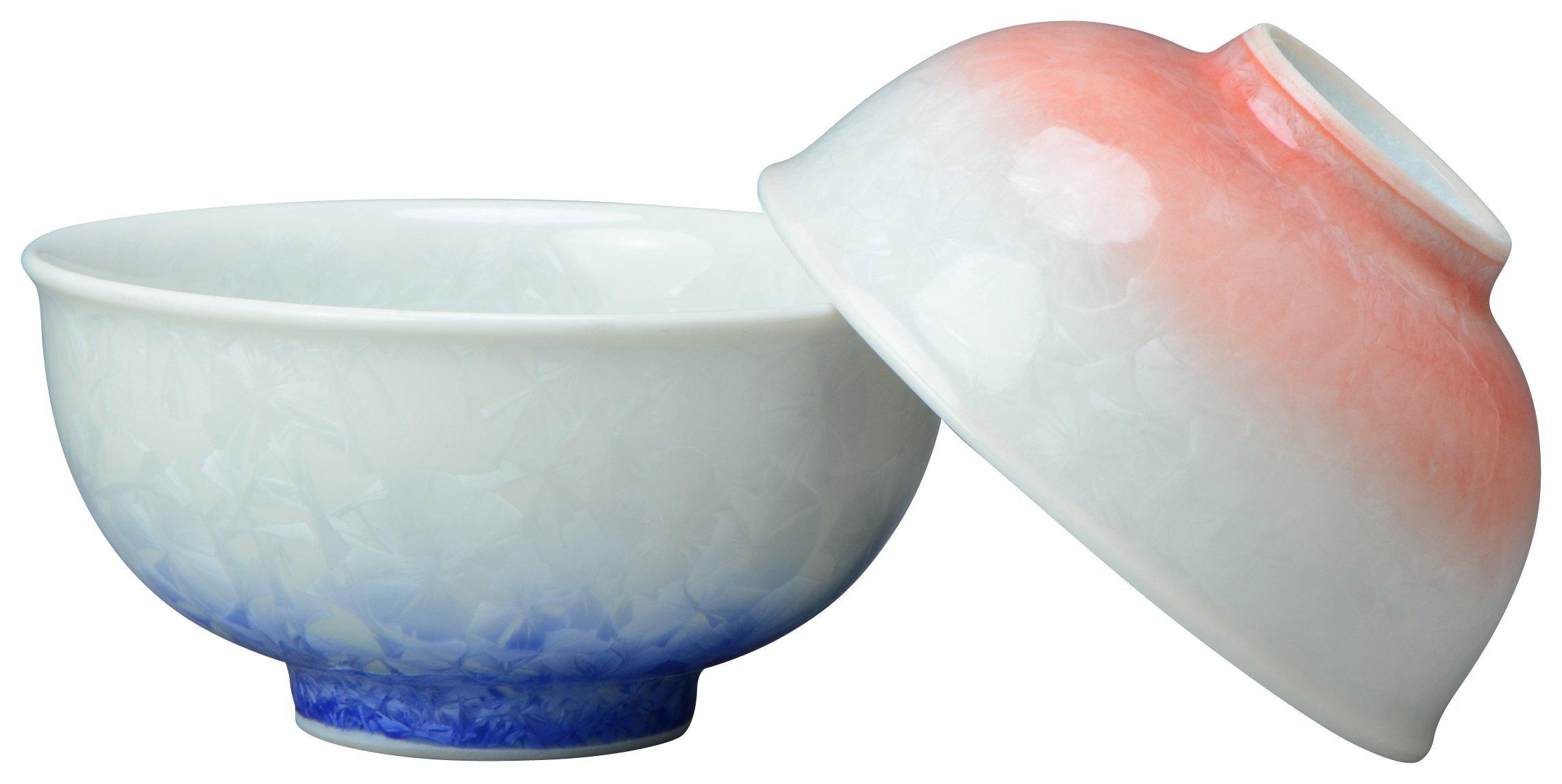 

Kyoto ware, Kiyomizu ware, Touan kiln, set of rice bowls, flower crystal (white with blue and red), kta549