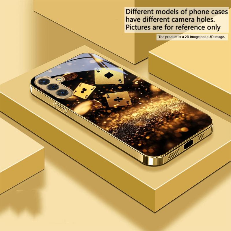 Mysterious Golden Poker For Samsung Galaxy S20 FE S21 S22 S23 Plus S24 Ultra 25Ultra S21+ S9+ S22Plus Golden Glass Phone Case