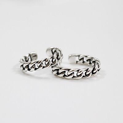 BFCLUB Silver Color Wide Chain Rings Silver Vintage Wild Square Strip Chain Open Rings for Women Fine Jewelry Gift