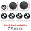 Car Black White BMW Logo Front Hood Emblem 82mm Rear Badge 74mm Wheel Hub Cap 56mm 68mm steering wheel sticker 45mm Accessories WS4