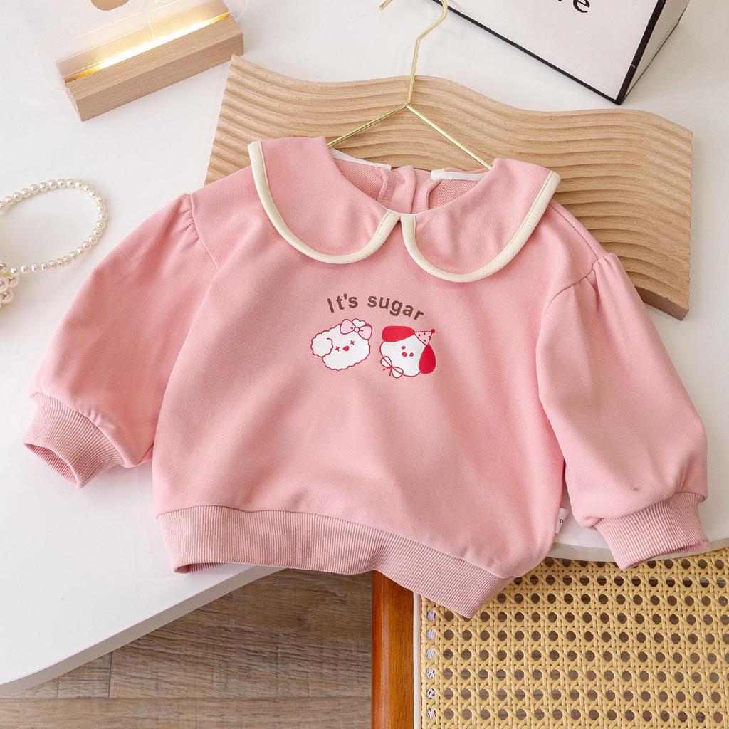 Korean-Style Spring Sweater for Baby Girls with Cute Lapel and Long Sleeves