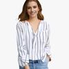 Semplice ed elegante camicia a righe stampata da donna a maniche lunghe taglie forti casual camicetta da donna vintage con bottoni e colletto rovesciato camicette da donna top 24661