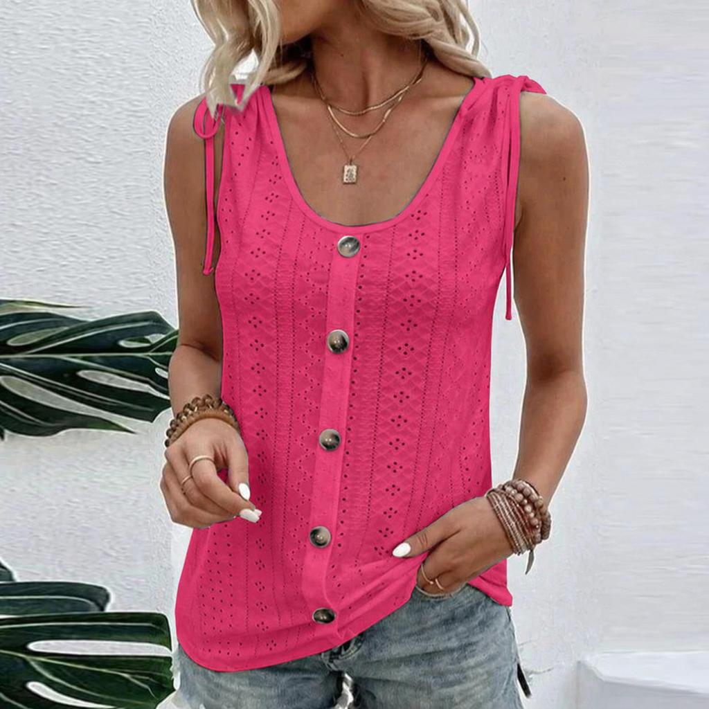 Tank Top For Women Summer Outfits V Neck T Shirts Trendy Eyelet Sleeveless Basic Beach Vacation Clothes