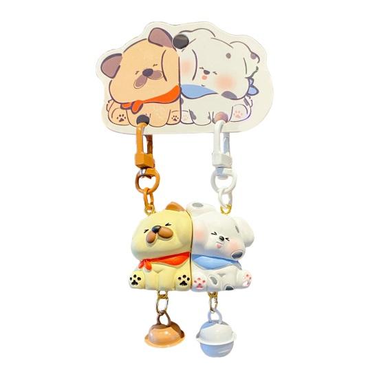 1 Pair Keychain with Bell Cartoon Dog Shape Magnetic Design Key Chain Keys Bags Phones Small Items Accessories