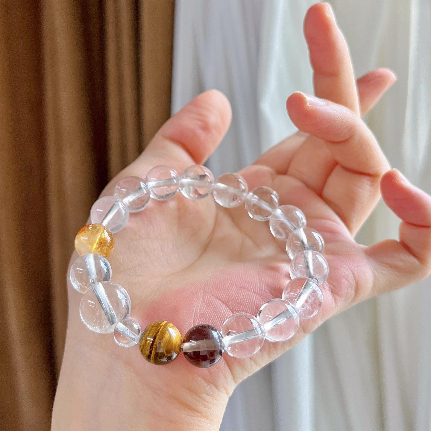 10Mm Natural White Crystal Tiger S Eye Citrine Design Bracelet