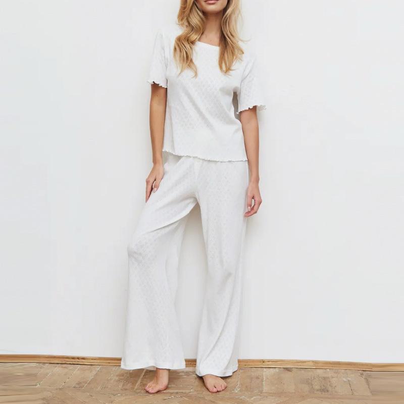 Europe, America, spring and summer new knitted cotton pajamas women's short-sleeved trousers casual loungewear set