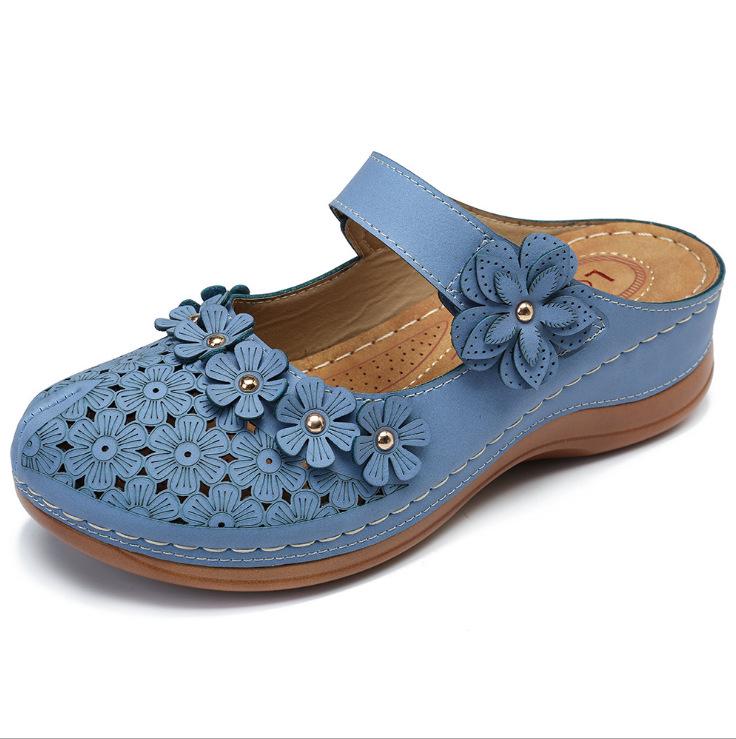 Slippers Women Casual Ladies Shoes Female Leather Floral Platform Sandals Retro Flats Shoe Woman Plus Size 43 Summer 2025 New