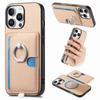 For iPhone 16 Pro Case Ring Kickstand Leather Back Cover with Magnetic Detachable Card Holder