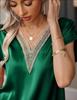 2026 Elegant Lace V-neck Solid Color Short Sleeve Women's T-shirt