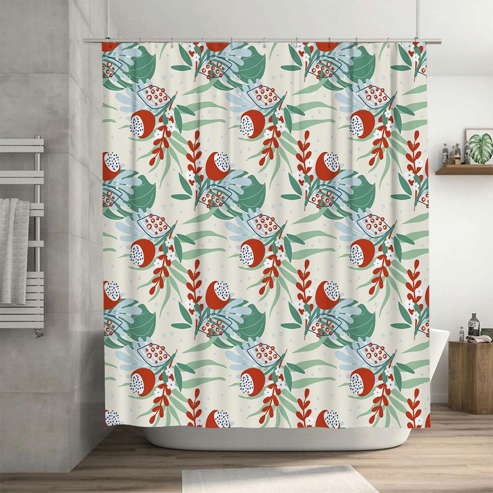 Vintage Style Shower Curtain with Floral Print for Bathroom Decor Red White Green Blue Colorful Design Shower Panel Curtain Wate