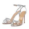 Fashion Luxury Rhinestone Designer Women Sandals Sexy Narrow Band Ankle-Wrap Thin High Heels for Women Summer Elegant Banquet Dress Shoe