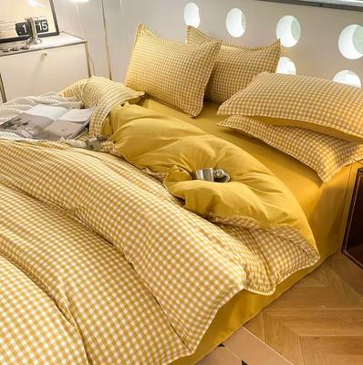 Plaid Bedding Set Ins Nordic Duvet Cover No Filling + Flat Sheet +2pc Pillowcases Single Double Queen King Size Bedspread B93b
