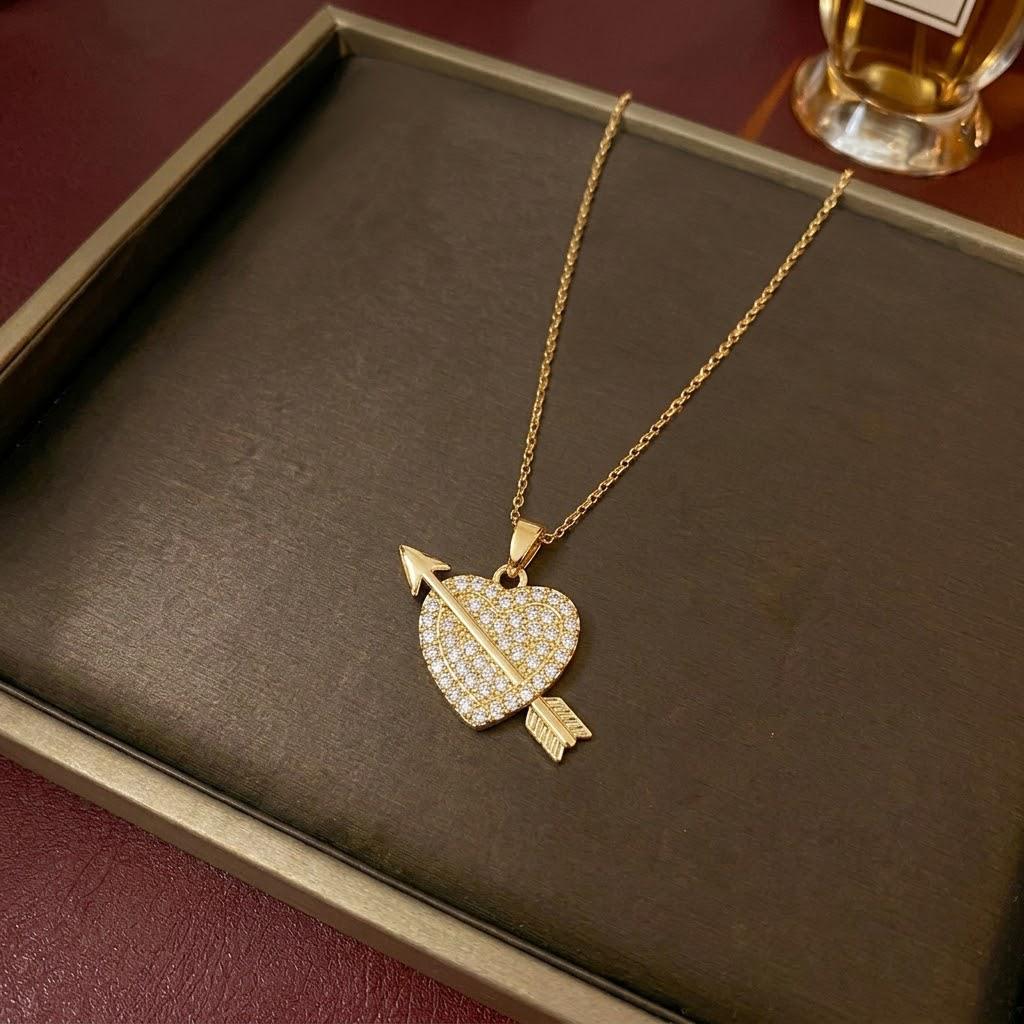 Colorful Zircon Heart Necklace - Japanese Korean Style, Cute Peach Heart, Fresh Temperament Clavicle Chain for Women