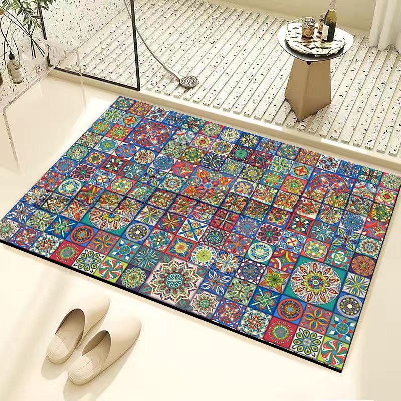 Retro Tile Diatom Mud Floor Mat Dirt-resistant Foot Mat Strong Water Absorption Non-slip Floor Mat