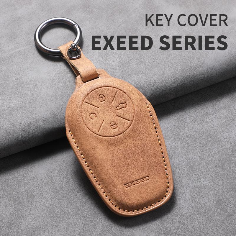 Leather Car Key Case Cover Shell Fob Long Style for Chery EXEED LX TXL AtlantiX ET ES VX Car Fob Holder Keychain