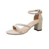2025 Summer Pearl Low-heeled French Sandals Summer with Skirts High-end Small Heel Women's Shoes