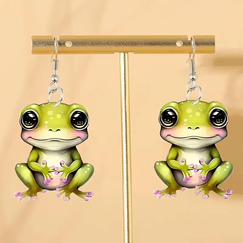 Cute and Funny Frog 2D Acrylic Earrings Fun Creative Design Animal Earrings