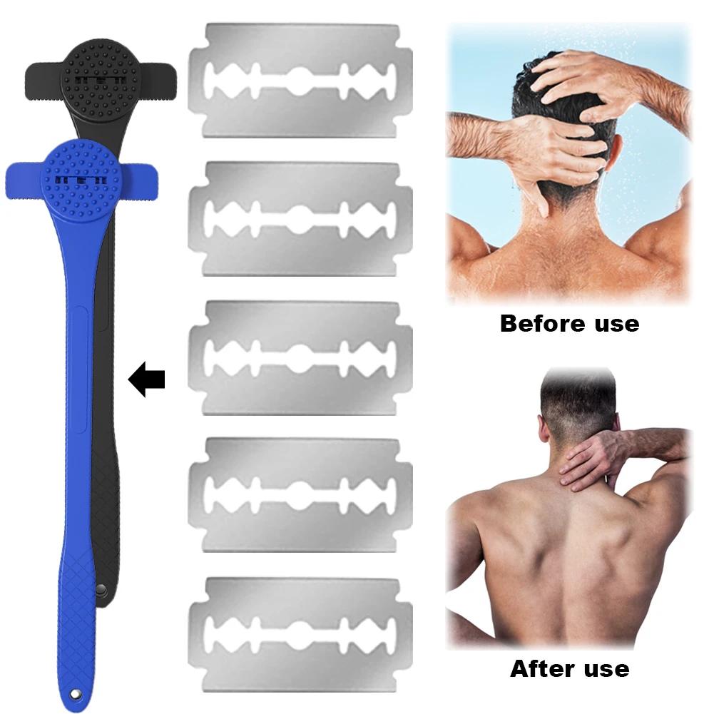 2 In 1 Men Back Shaver Long Soft Handle Shaving Knife Anti-Slip Back Hair Trimmer for Wet Dry Shaving