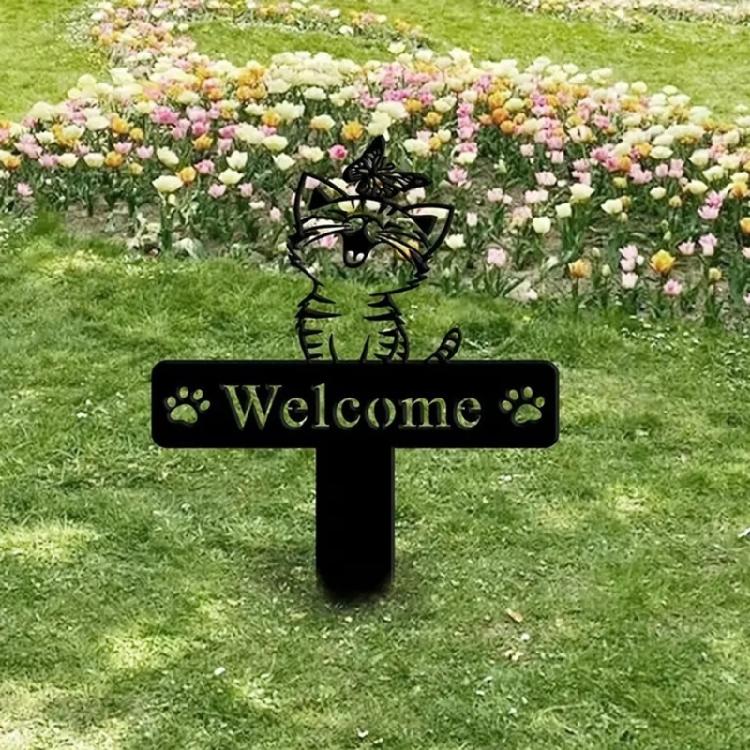 Iron Cats Yard Sign for Adding Charm to Your Garden Pathways Cats Themed Garden Ornament Garden Decors Accessories