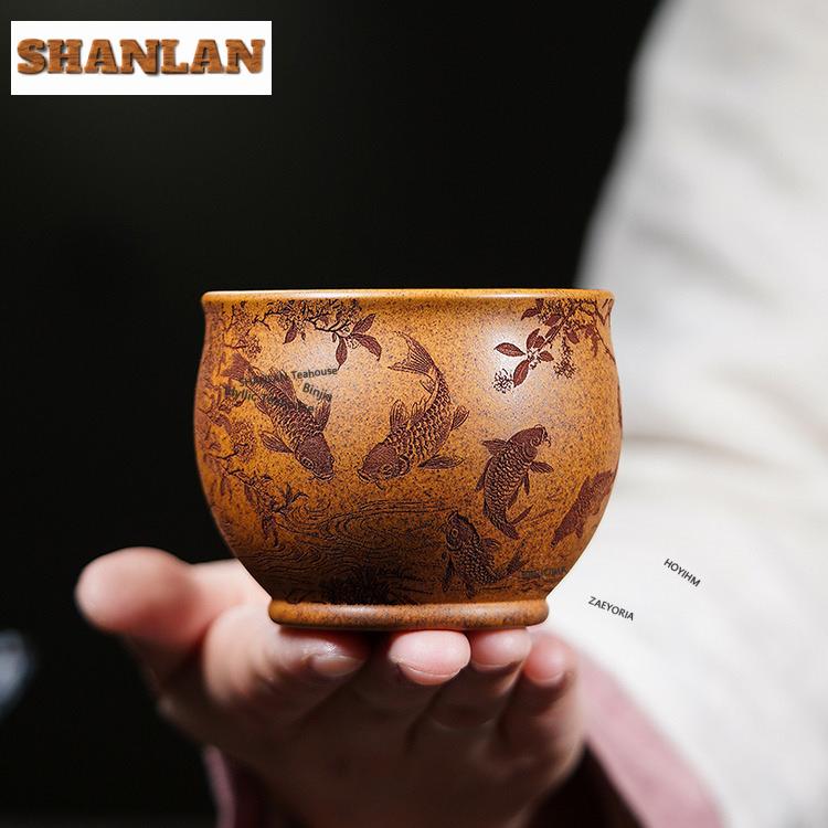 200ml Yixing Purple Sand Fish Teacup Traditional Tea Bowl Set Of Cups Tea-tasting Smelling Cup Chazhan Master Cups Tea Ceremony