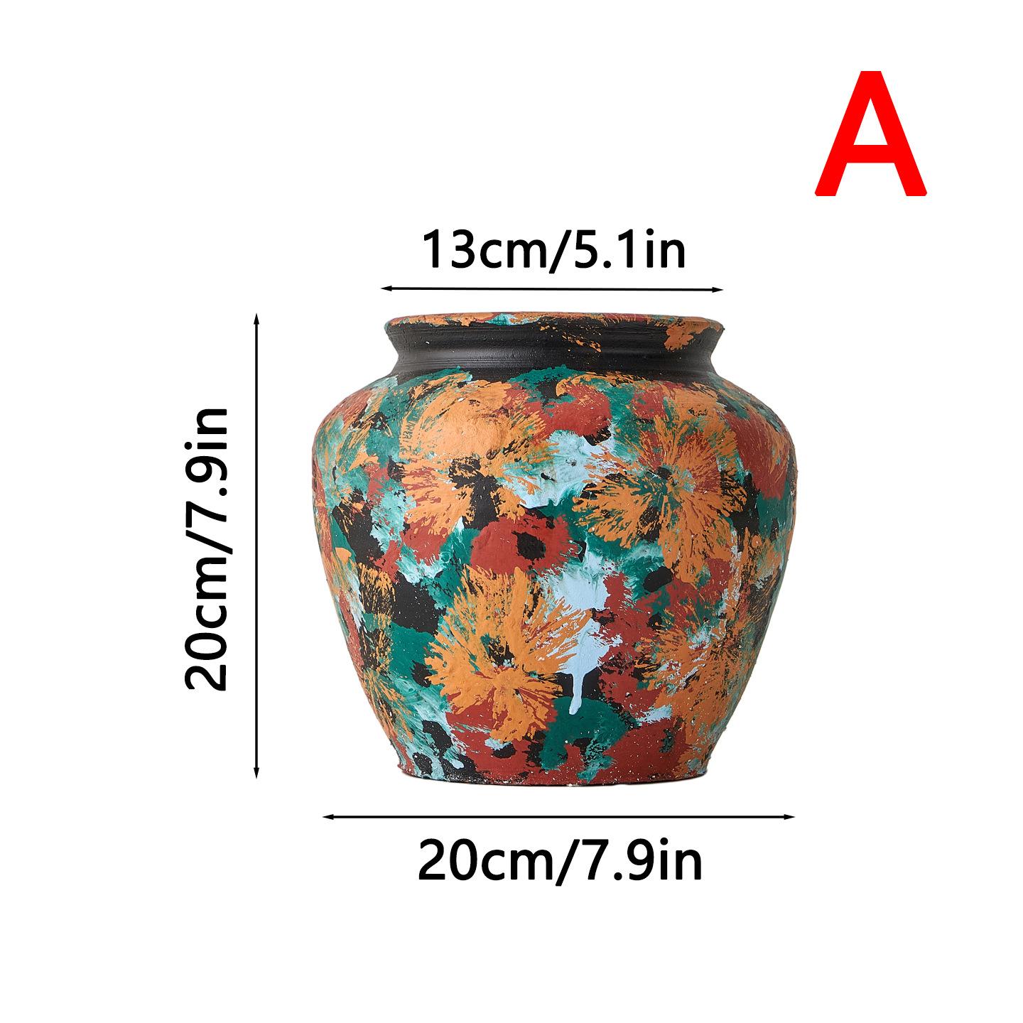 Retro Oil Painting Hand-painted Flower Pot Ceramic Vase Coarse Pottery Retro Flowerpot Flower Arrangement Home Decoration