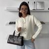 Beige Short Knit Cardigan with Gold Buttons