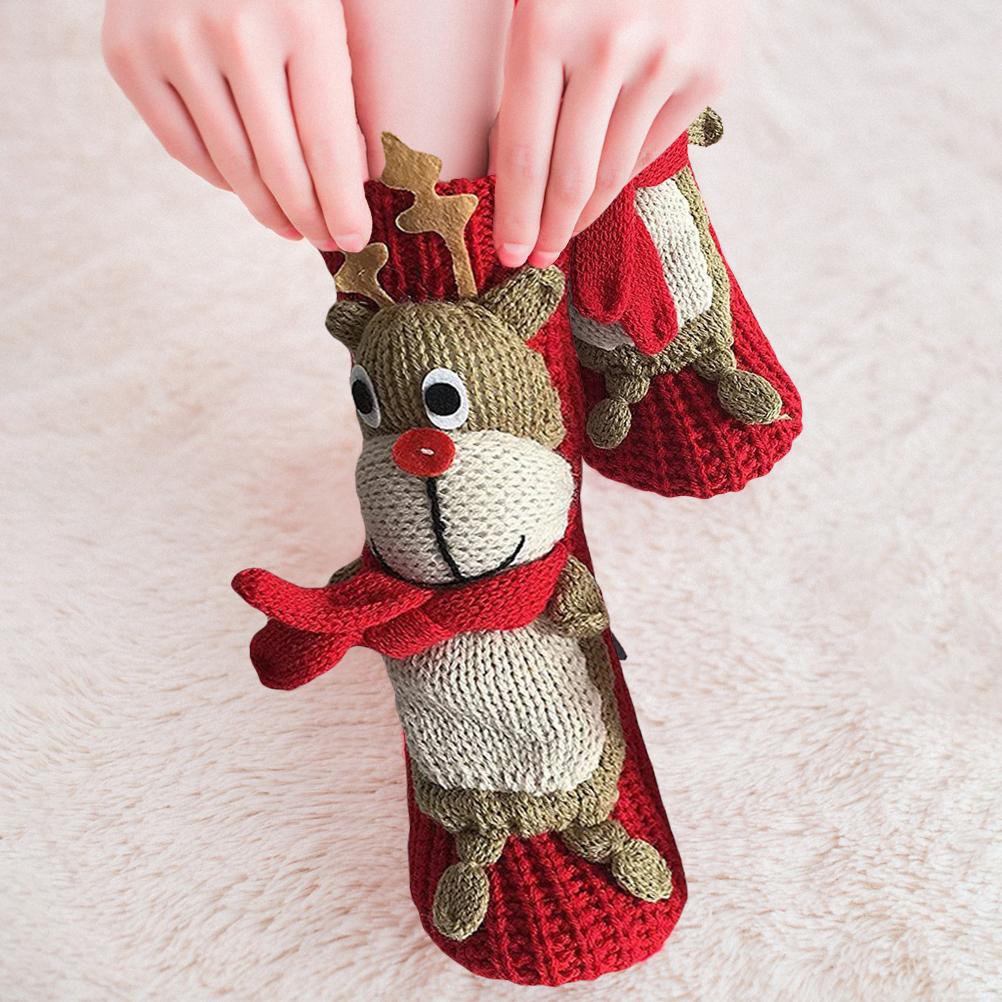 Christmas Floor Socks Non Slip Knit Sweater Socks Winter Thick Warm Socks Cartoon 3D Cute Animal Socks Funny Household