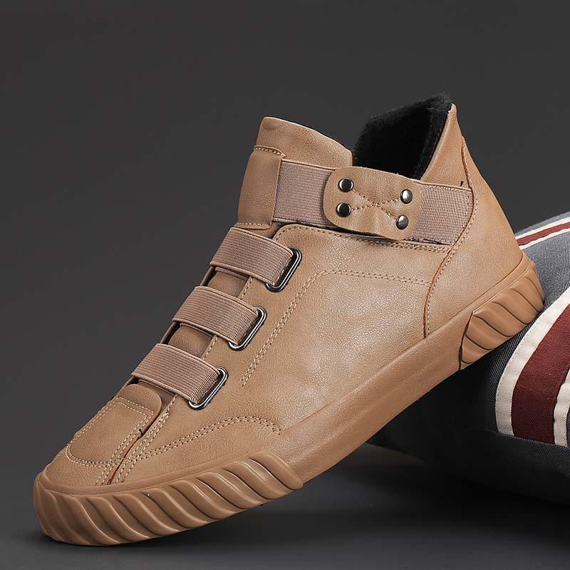 New Winter Men's Shoes High Top Leather Shoes British Martin Boots Plus Velvet Warm Cotton Shoes Men's Snow Boots Trendy Shoesa