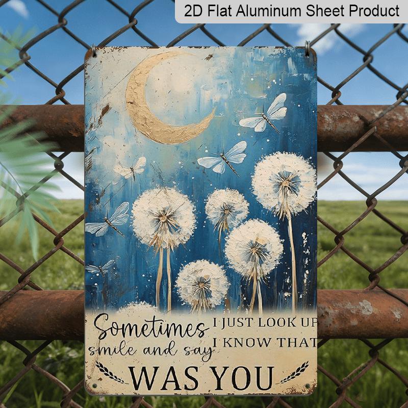 2D Flat, 1pc Vintage "Sometimes I Just Look Up" Memorial Aluminium Sign - 8"x12" Rustic Dandelion & Moon Wall Art, Sympathy Gift for Grief