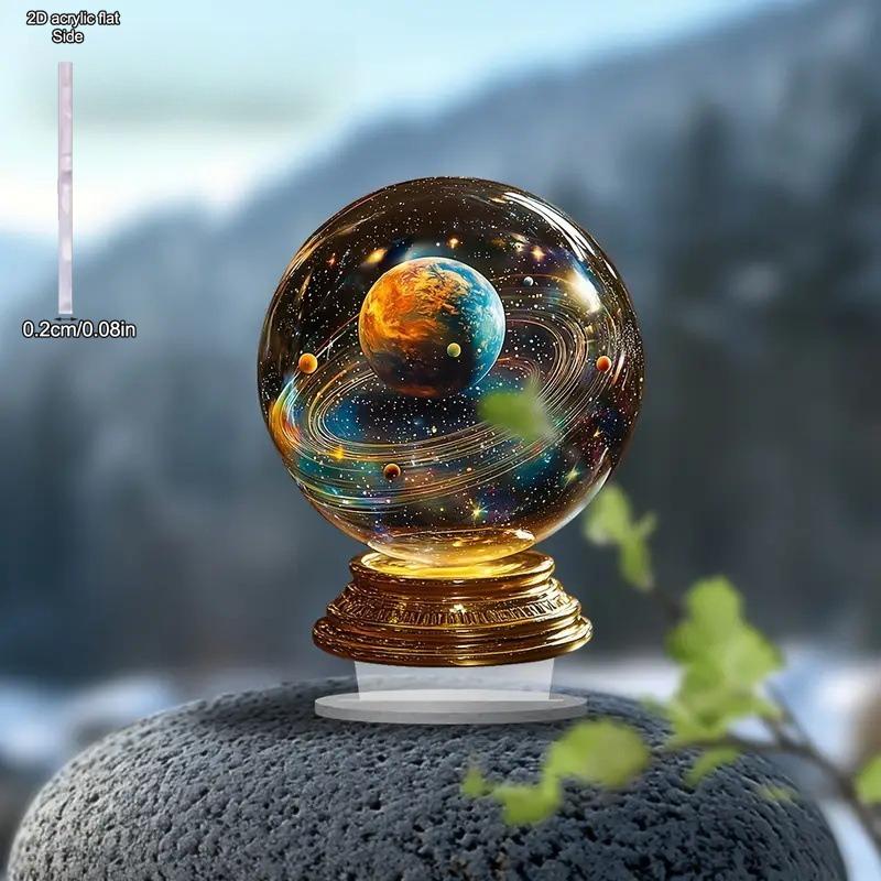 Crystal Ball Lamp Laser Engraved Galaxy Planet Moon Saturn - 2D Flat Acrylic Desktop Ornament, Wall Decor Art, Four Seasons Decoration 