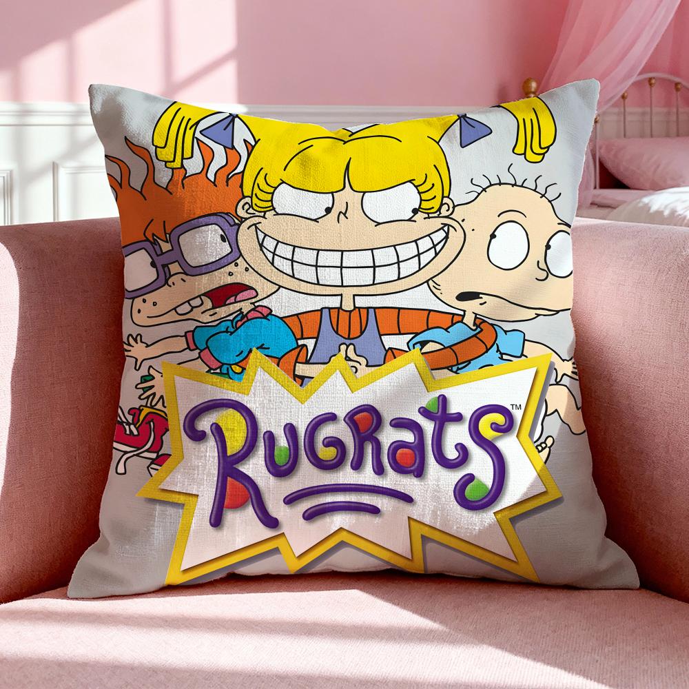 Cartoon R-Rugrats Cushion Cover Breathable Linen Pillowcase Summer Odorless Eco-Friendly Invisible Zipper Washable