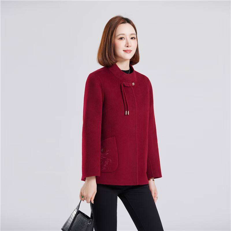 Fengxun Women's Chinese Style 100% Wool Short Double-Faced Coat