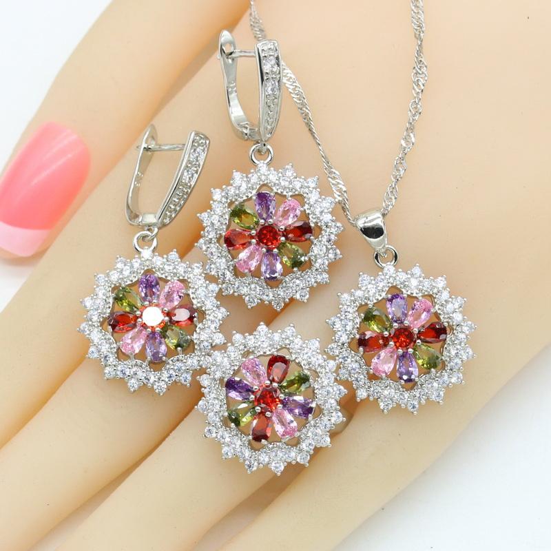 Color Jewelry Sets Women Dark Blue Stones Necklace Pendant Bracelets Earrings Rings Birthday Gift