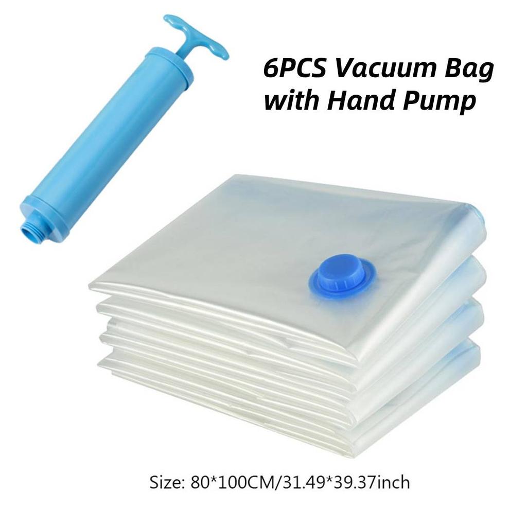 6PCS 6 Sizes Reusable Vacuum Bag Cover with Pump Vacuum Compression Sealer Bag Space Saving for Clothes Storing Large Container