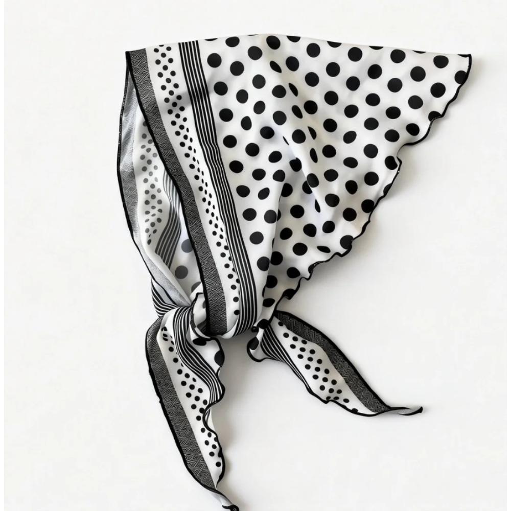 New linen Korean version retro simple black and white high temperament twill wave dot triangular square scarf shawl light luxury scarf
