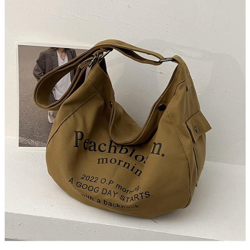 

Вместительная парусиновая сумка-пельмень новая на плечо женская сумка модный ленивый стиль студенческая повседневная сумка-мессенджер с буквенным принтом темно-коричневого