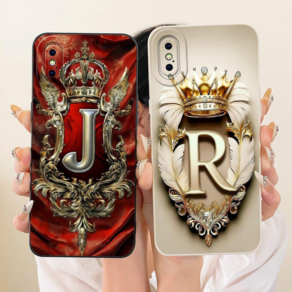 For iPhone X A1865 Phone Case For iPhone XS A2097 Cover Luxury A-Z Letters Fashion Crown 2D Painted Silicone Casing