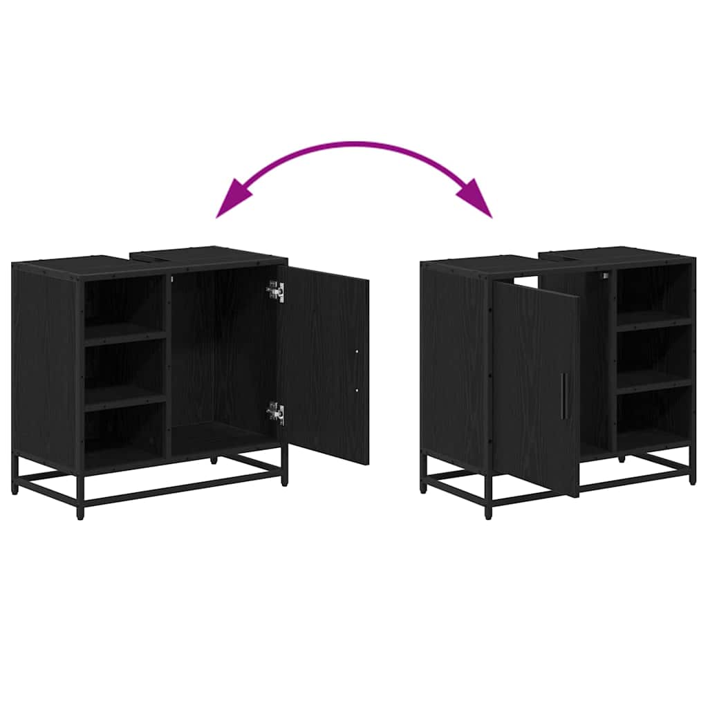 Bathroom Furniture Set 3 Pcs Black Oak Effect Engineered Wood