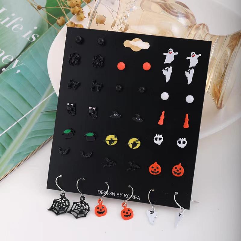 Pair/Set of Hot Selling Halloween Earrings Ghost Pumpkin Head Vampire Cartoon Funny Halloween Stud Earrings