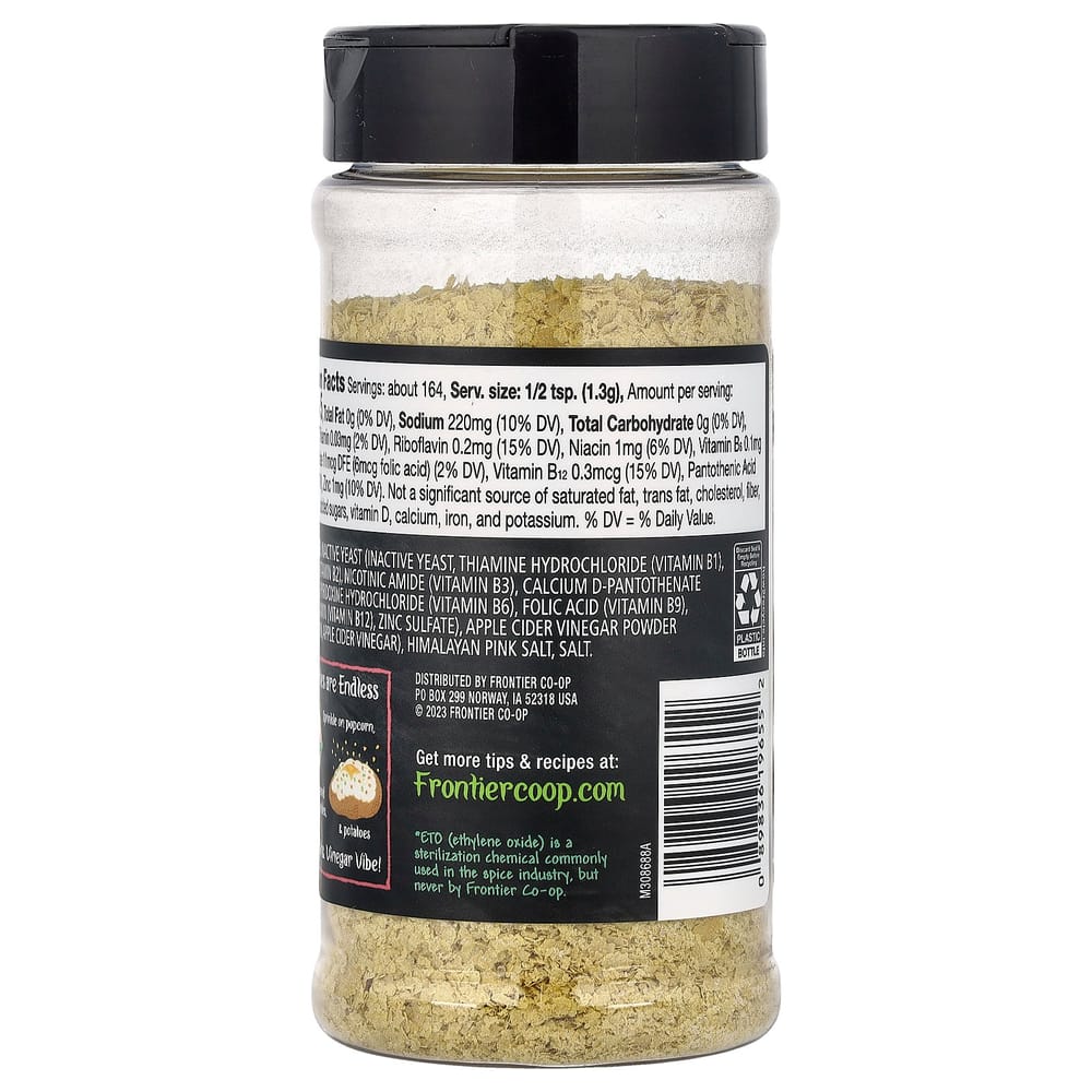 Frontier Natural Products Premium Nutritional Yeast with Himalayan Salt & Apple Cider Vinegar 213g (7.51oz)