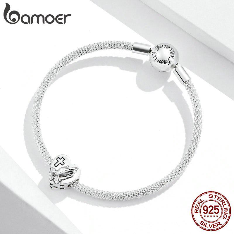Bamoer Oxidized Retro Pray For Love Charm Fit Original Bracelets & Bangle 925 Sterling Silver Fine Jewelry