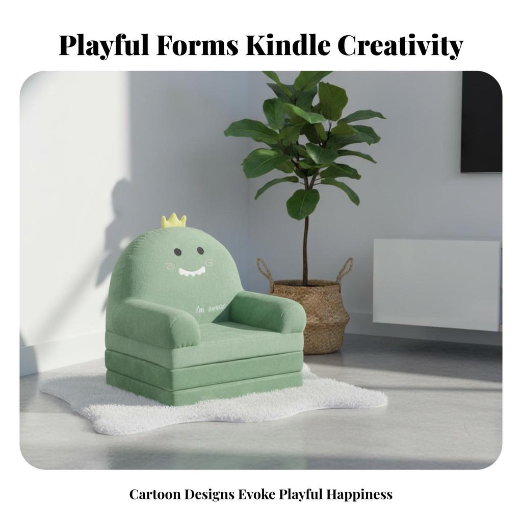 Transformable Flip-Open Sofa Foldable Transformable Flip-Open Lounger Cartoon Character Design Soft Fabric for Children, Bedroom