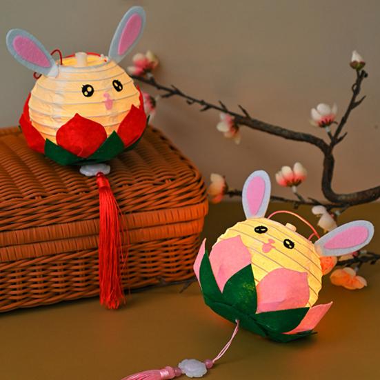 DIY Rabbit Festival Lanterns Kit LED Handmade Lamp Material Package Mid-Autumn Festival Hanging Lamps Parent-Child Crafts Making Tools