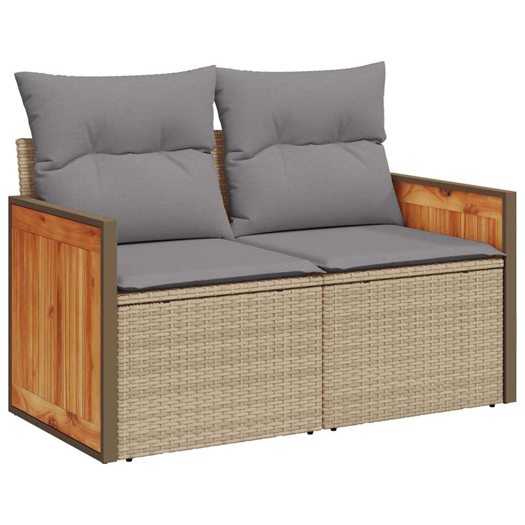 Vidaxl 11-Cz. Furniture Set With Cushions, Beige, Poly Rattan and Acacia