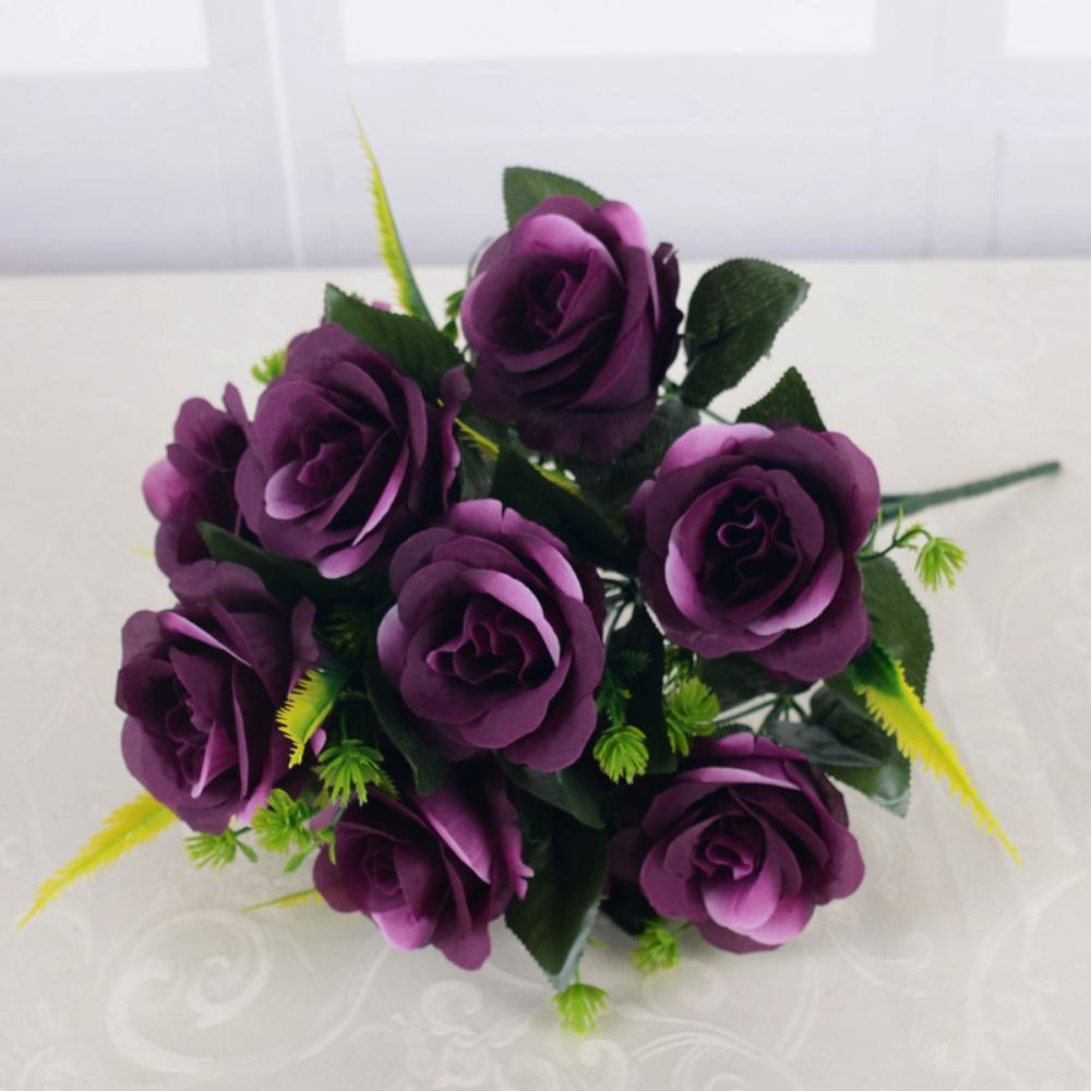 12 Heads Real Happy Silk Flower Mini Photography Photo Gift Valentine's Day Natural Flower Plastic Fake Rose Flowers Bouquet