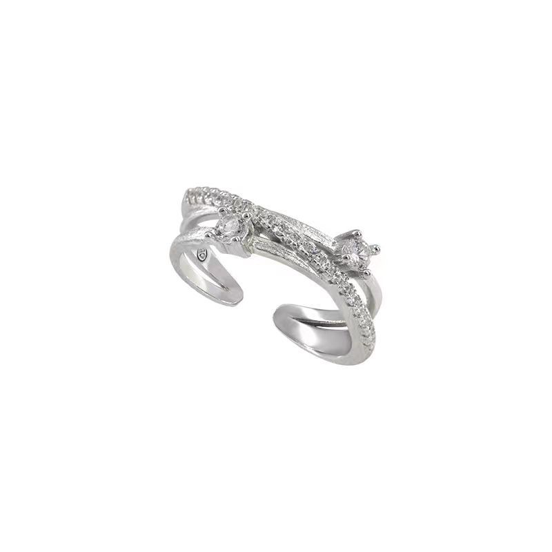 Light Luxury Temperament Zircon Surround Ring Super Flash Ring Niche Unique Design Index Finger Ring Woman
