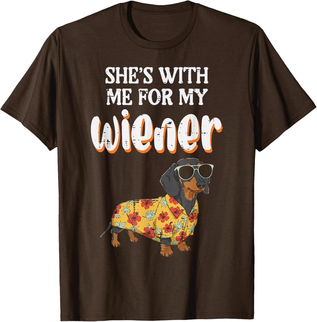 Funny Dachshund Wiener Dog Hawaiian Shirt Graphic Tee Casual Men TShirt
