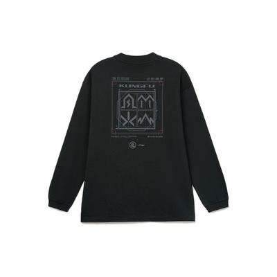 Li Ning X Jackie Chan Collaboration Kung Fu Series Solid Color Geometric Pattern Loose Long Sleeve Pullover T-Shirt Men Tops Black AHSR885-3